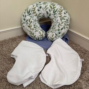 Boppy Nursing Pillow with Leaf Pattern and Two Extra White Covers